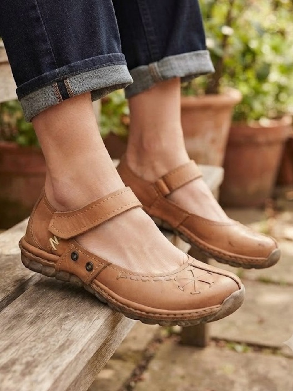 Romika Tan Leather Mary Jane Comfort Shoes European Travel Woven Boho Sandal